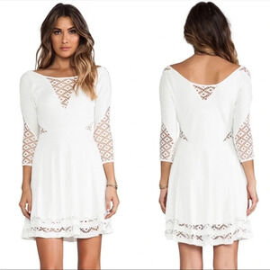Free People Boho To The Point Mini Dress in Snow White Tropical Boho Chic Lace S